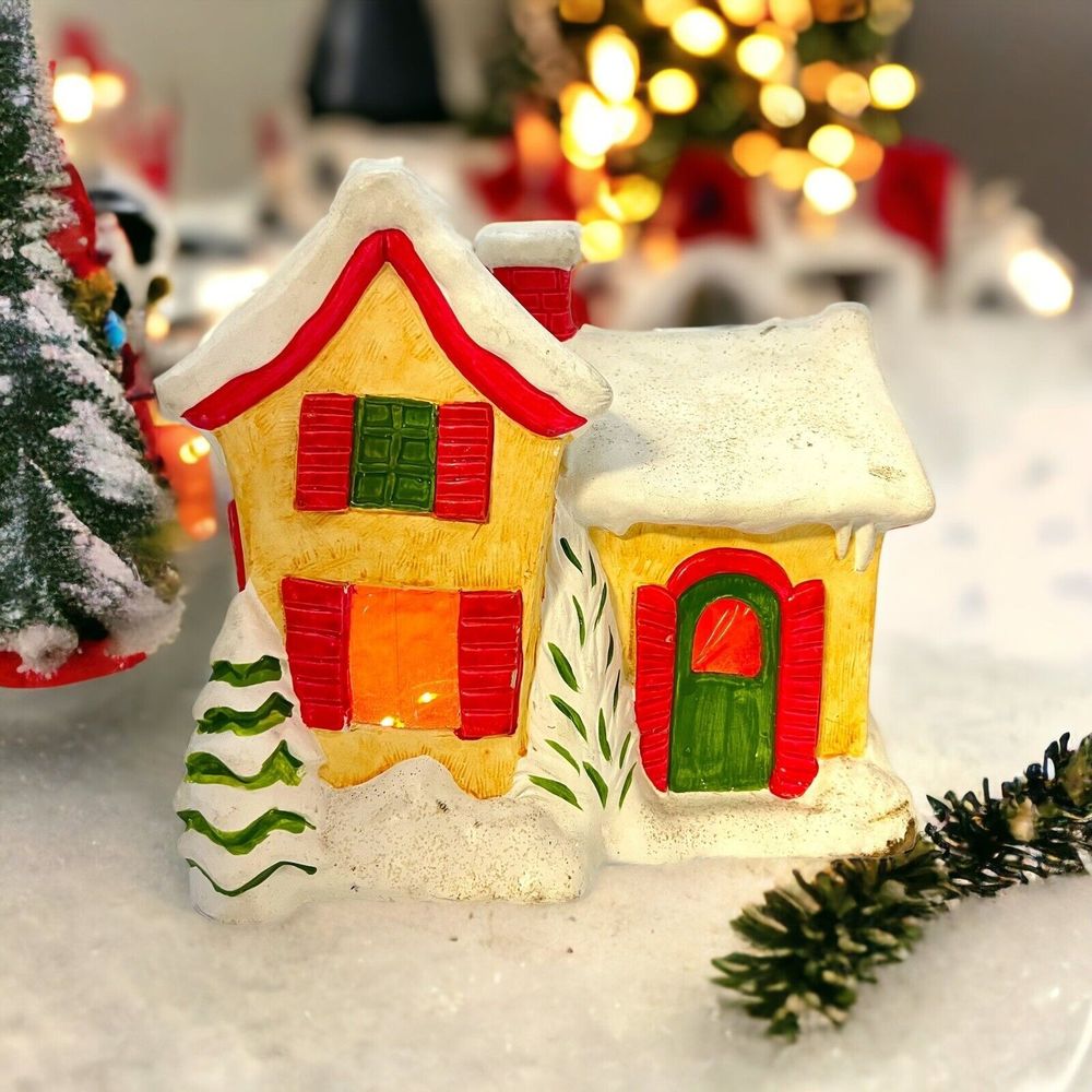 RARE Vintage Christmas Village Snowy House RB Japan Hand Painted Retro 70s MCM